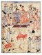 Iran / Mongolia: A Mongol Khan and Khatun surrounded by the court, with the ruler’s male relatives to his right, his female relatives to his left, and his courtiers, including guards, musicians, dancers, falconers, and viziers, in front